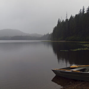 Distin Lake on a foggy morning in the Tongass.