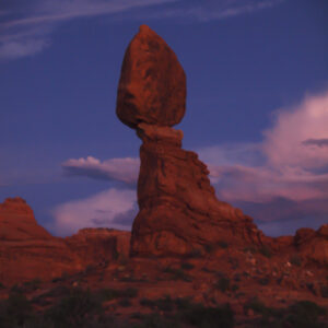 Sundown at Balanced Rock in Arches National Park, Utah